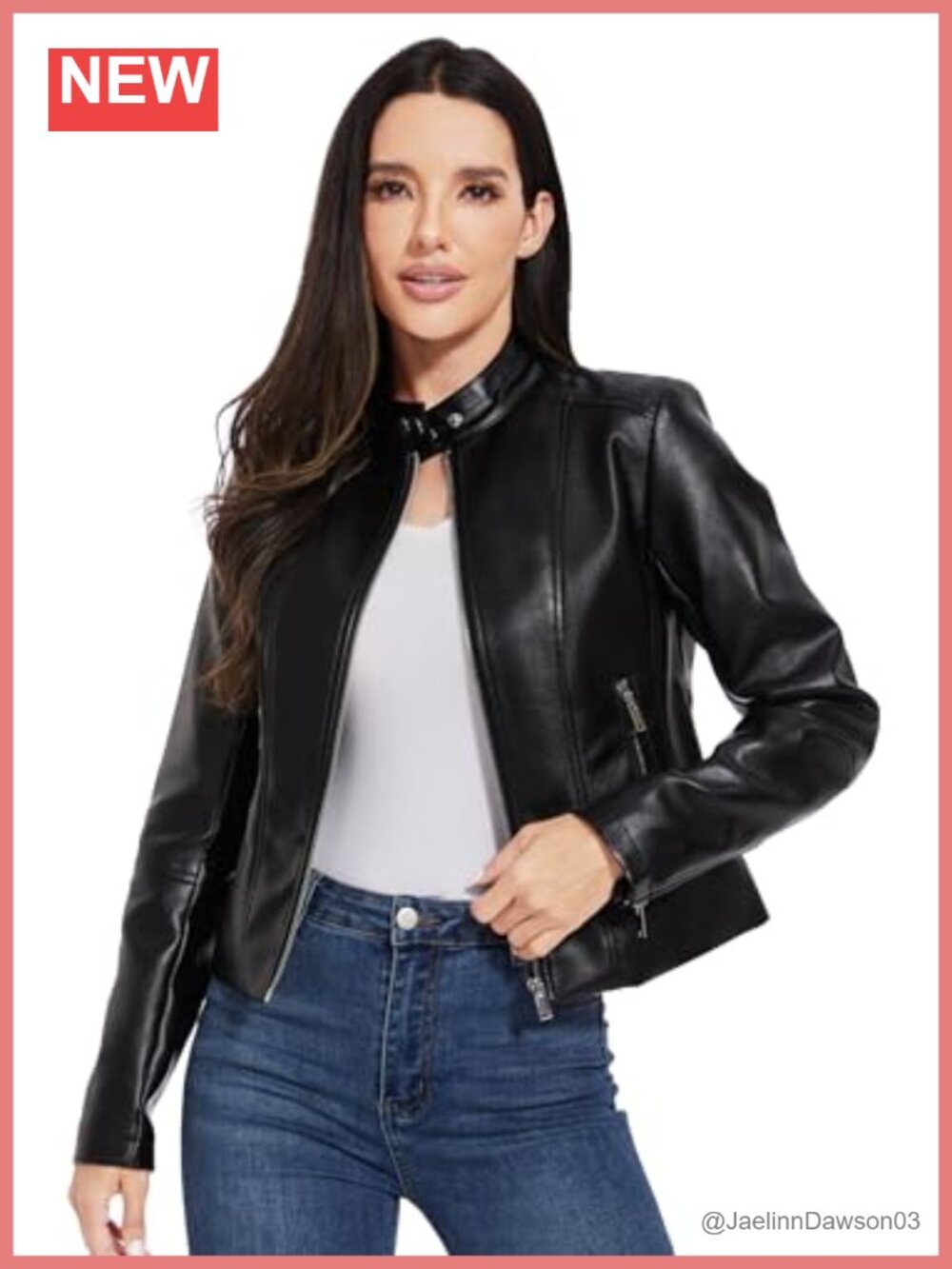 Faux Leather Cropped Moto Biker Jacket Utility Pockets Zip